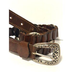Brown Braided Leather Belt Donna Katz Silver Accents Buckle Woman’s Medium 40”